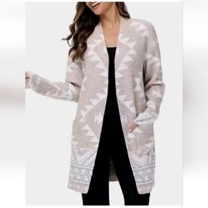 FRYE Aztec Southwestern Open Front Cozy Cardigan Sweater